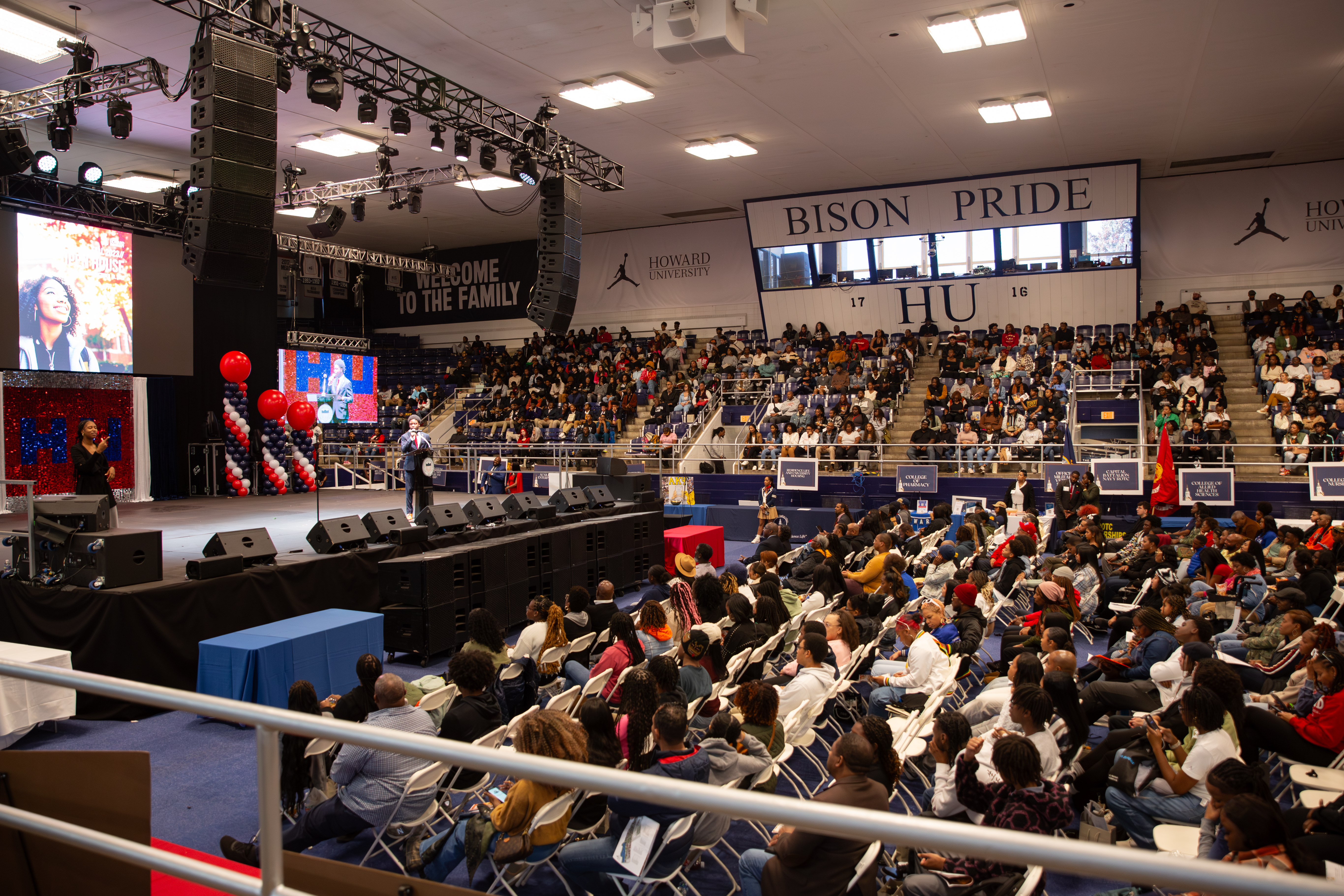 A large group gathered at a Howard University event in the arena