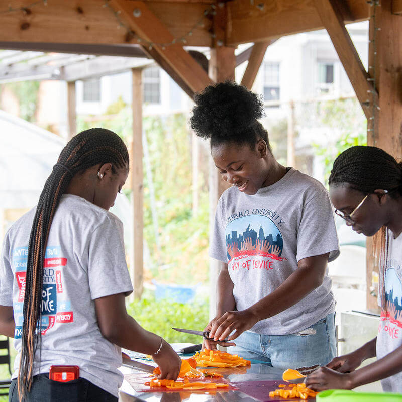 Day of Service participants preparing meals.