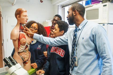 Graduate students in an anatomy class.